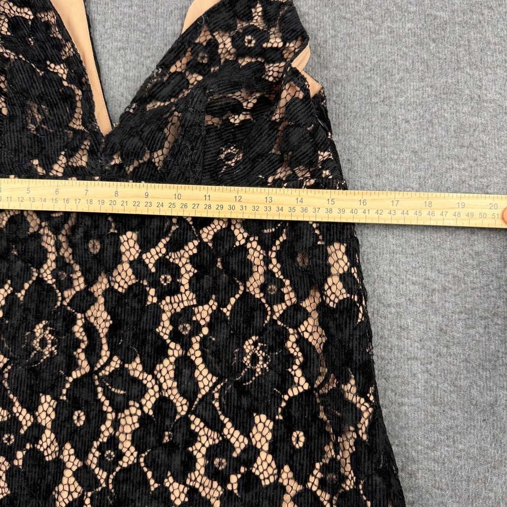 Free People Night Shimmer Lace Mini Dress Black Nude V-Neck OB1085702 Size 6 - Picture 8 of 8